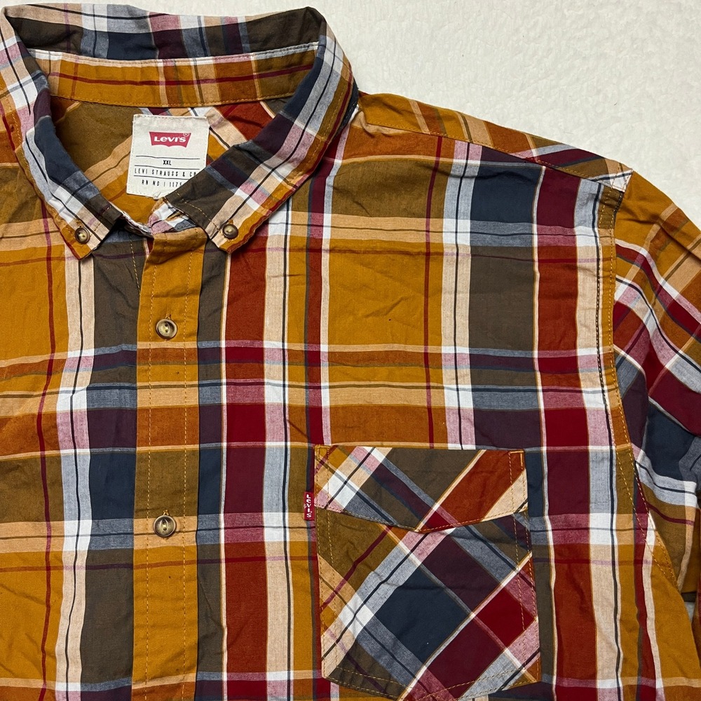 Levis Button Down Shirt Mens XXL Yellow Plaid Long Sleeve Red Tab Casual 4636‎